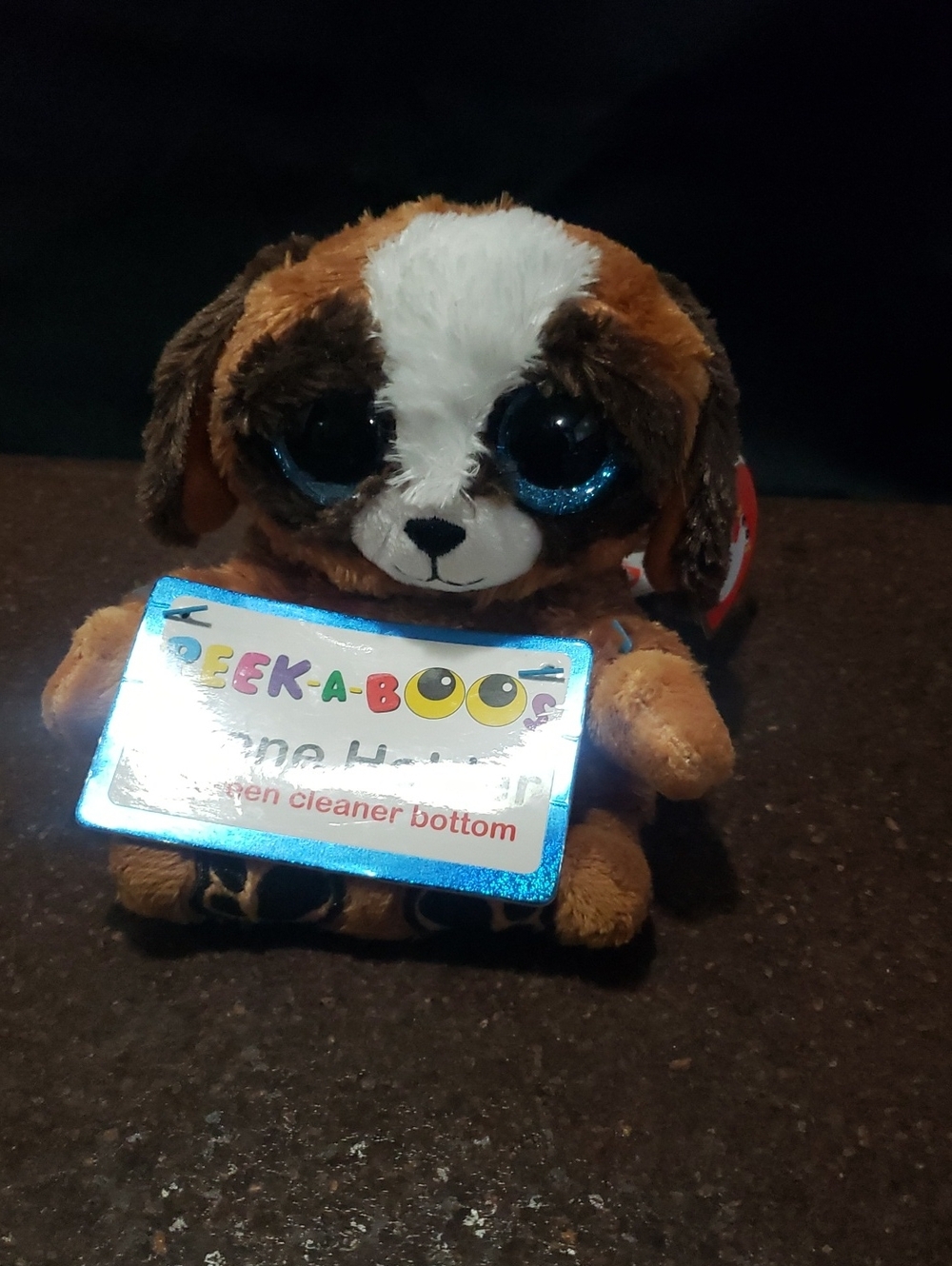 NWT Ty Beanie PEEK-A-BOOS Pups The puppy Dog phone holder Screen Cleaner plush